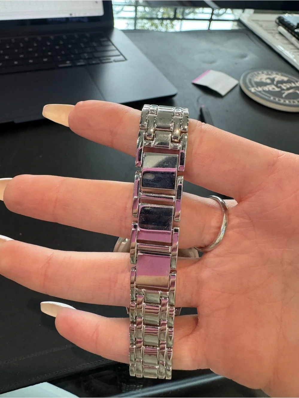 New DMQ Women's Quartz Watch – Silver Tone, Crystal Accent Bezel & Roman Numeral